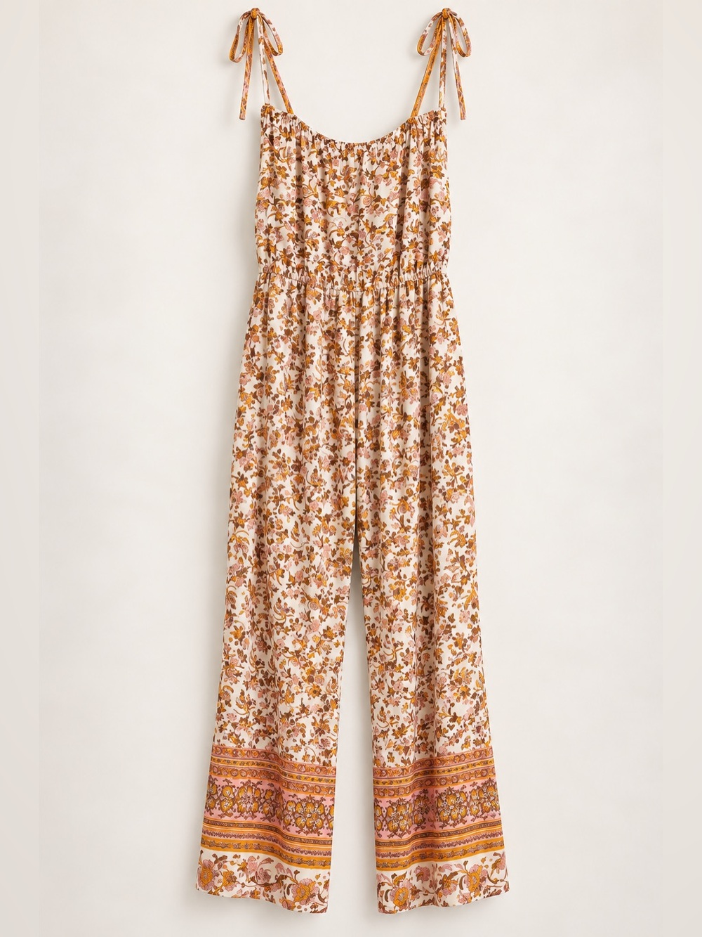 Umgee White and Brown Floral Jumpsuit